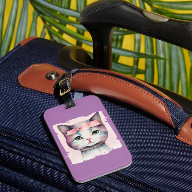 Pretty Kitty With Pink Bow  Luggage Tag (Front Insitu 1)