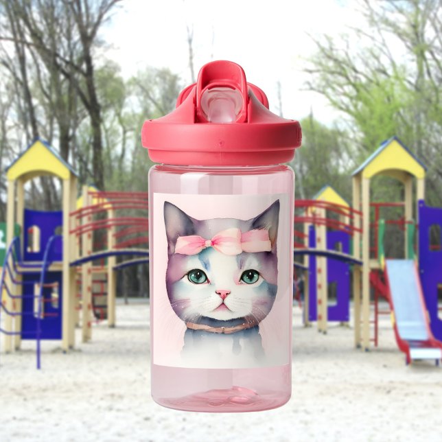 Pretty Kitty With Pink Bow Water Bottle (Creator Uploaded)