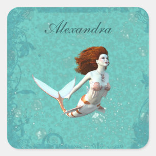 Pretty Koi Mermaid Swimming Underwater Square Sticker