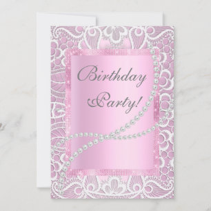 Pretty lace and pearls elegant  birthday custom invitation