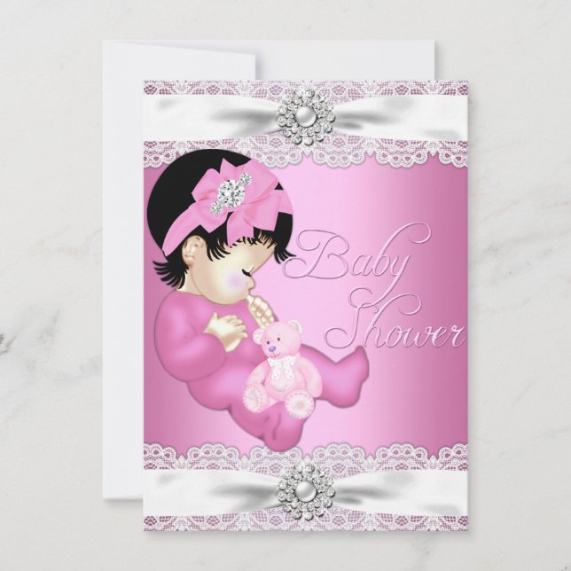 Pretty Lace & Baby Girl Pink Baby Shower Invite (Front)