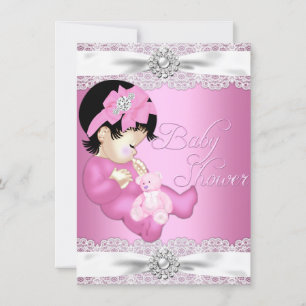 Pretty Lace & Baby Girl Pink Baby Shower Invite