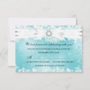 Pretty Lace & Bow Teal Christmas Holiday RSVP Invitation