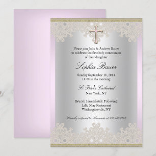 Pretty Lace Cross Baptism/Christening Invitation
