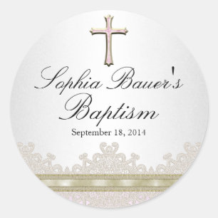 Pretty Lace & Cross Baptism Sticker