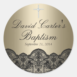 Pretty Lace & Cross Gold Baptism Sticker