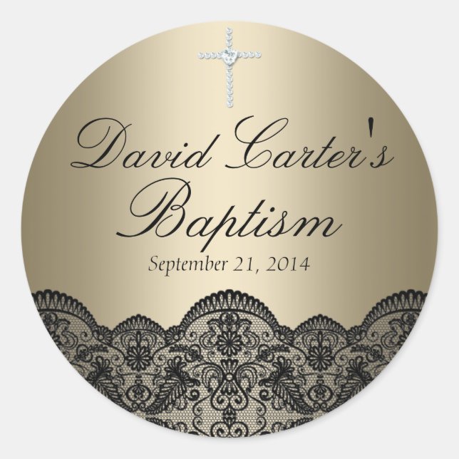 Pretty Lace & Cross Gold Baptism Sticker (Front)