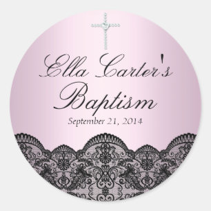 Pretty Lace & Cross Pink Baptism Sticker