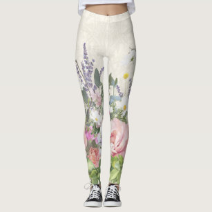 Pretty Lace Painted Floral Pink Peony Wild Flowers Leggings