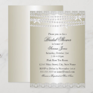 Pretty Lace & Pearl Bridal Shower Invitation