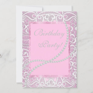 Pretty lace pearls elegant  birthday custom invitation