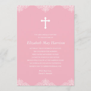Pretty Lace   Pink Girls Baptism/Christening Invitation