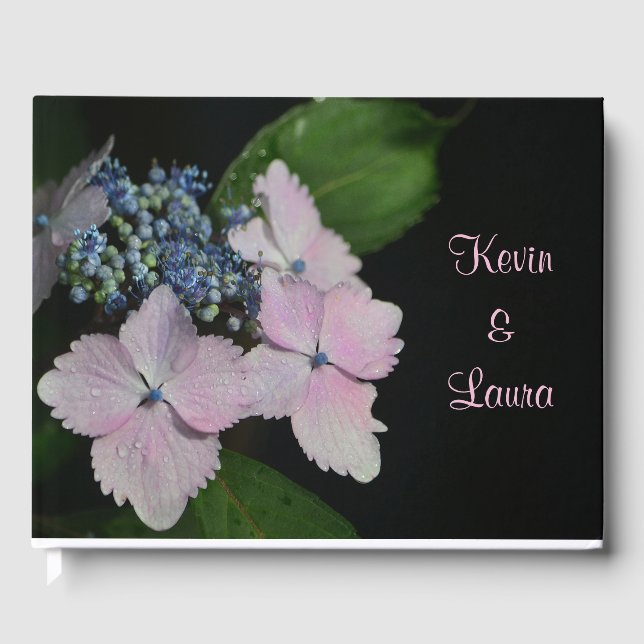 Pretty Lacecap Hydrangea Wedding Guest Book (Front)