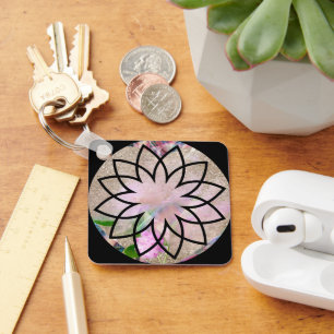 Pretty Ladies Stylish Pink Lotus Flower  Key Ring
