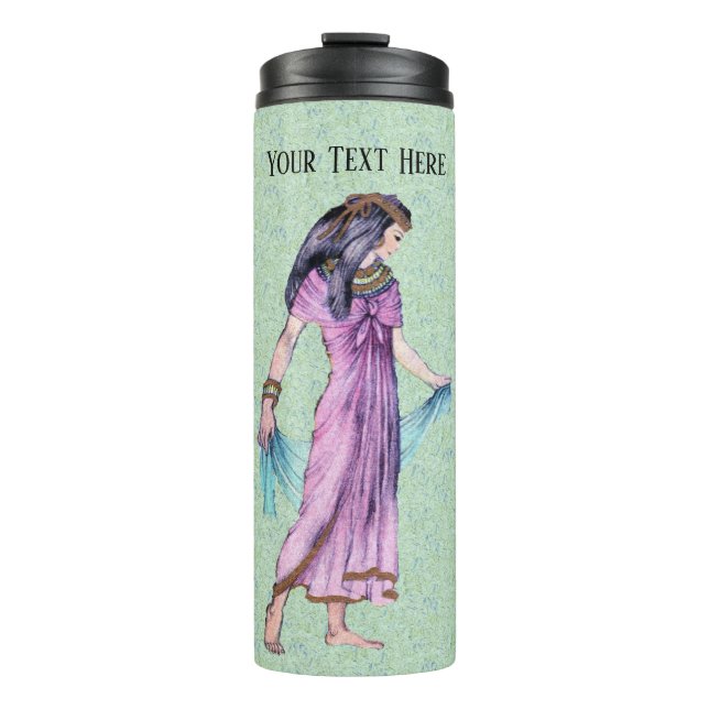 Pretty Lady Ancient Egypt Pink Dress on Green Thermal Tumbler (Front)