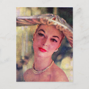 pretty lady, big hat postcard