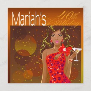 Pretty Lady Birthday Cocktail Party amber/red Invitation