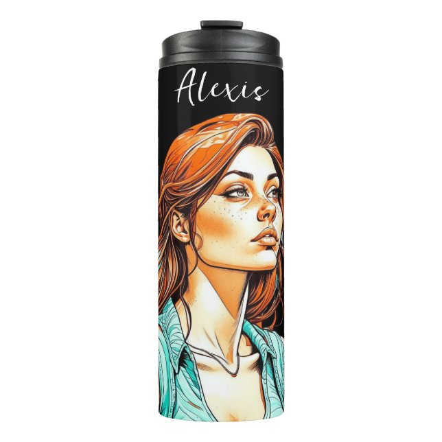 Pretty Lady Cartoon Personalised Thermal Tumbler (Front)