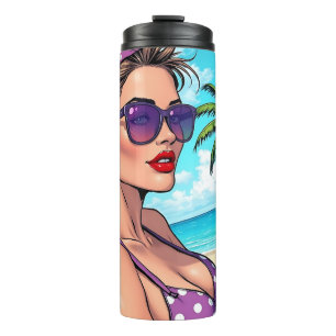Pretty Lady in Bikini Retro Breach Thermal Tumbler