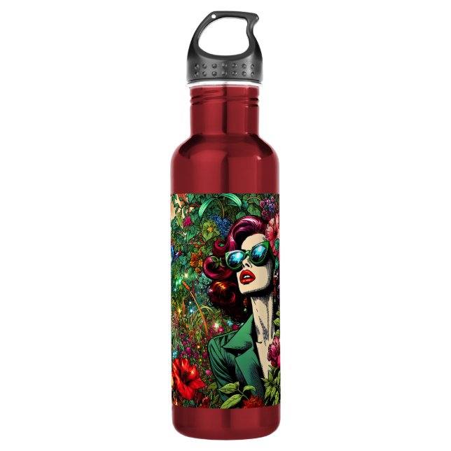 Pretty Lady in Flower Garden Colourful 710 Ml Water Bottle (Front)
