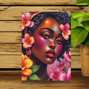 Pretty Lady of Colour Pink Flowers Birthday Card