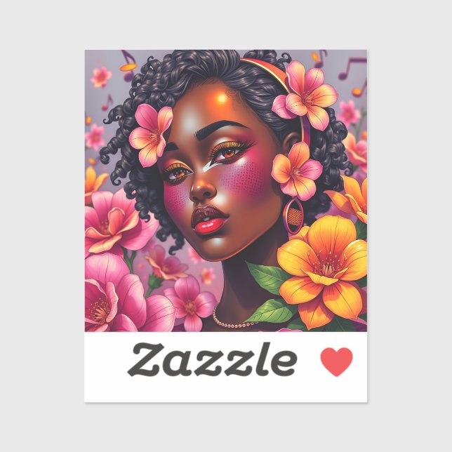 Pretty Lady of Colour Pink Flowers Musical Notes (Sheet)