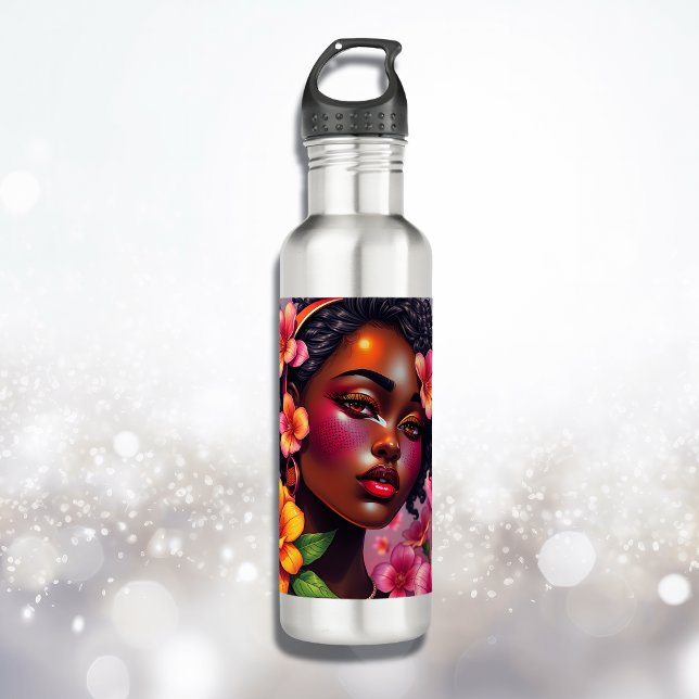 Pretty Lady of Colour Pink Flowers Musical Notes 710 Ml Water Bottle (Creator Uploaded)