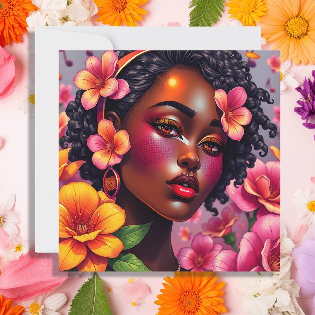 Pretty Lady of Colour Pink Flowers Personalised Card (Creator Uploaded)