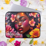 Pretty Lady of Colour Pink Flowers Personalised Laptop Sleeve<br><div class="desc">Cool ai art depicting a pretty African-American woman with yellow and  pink flowers in her hair. Pretty hyper realistic digital art. Personalised tablet case.</div>