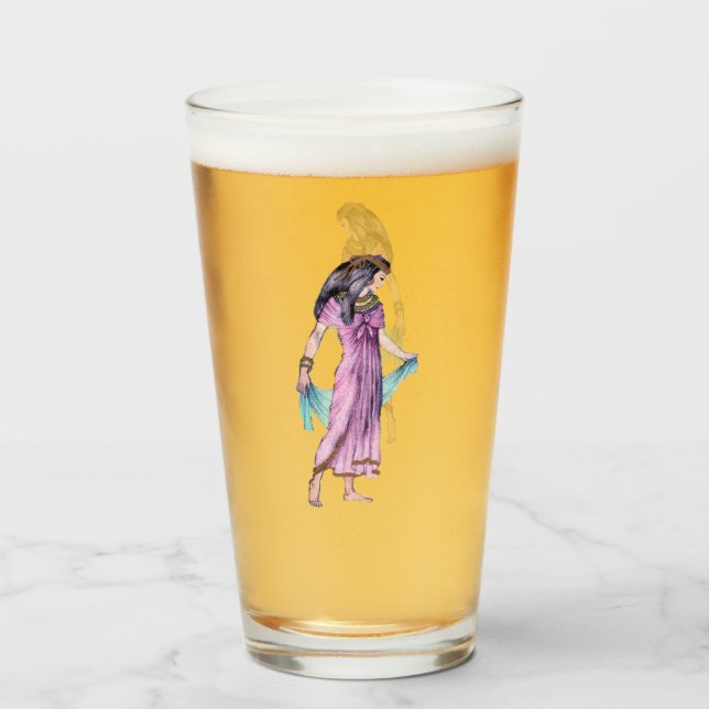 Pretty Lady Pink Dress Blue Scarf Ancient Egypt Glass (Front Filled)