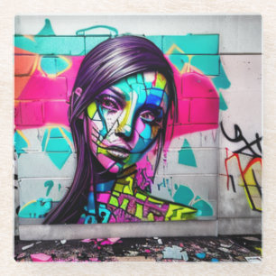 Pretty Lady Urban Art Colourful Graffiti Glass Coaster