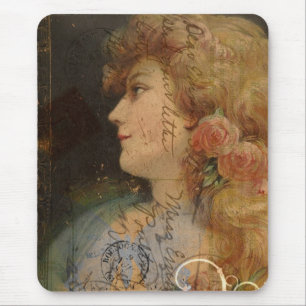 Pretty Lady Vintage Digital Collage Mouse Mat