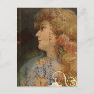 Pretty Lady Vintage Digital Collage Postcard