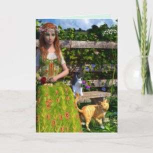 PRETTY LADY WITH CATS CELTIC BIRTHDAY CARDS