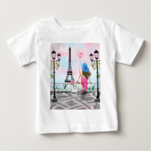 Pretty Lady with Pink Heart Balloon - I Love Pars Baby T-Shirt
