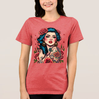 Pretty Lady with Roses Tri-Blend Shirt