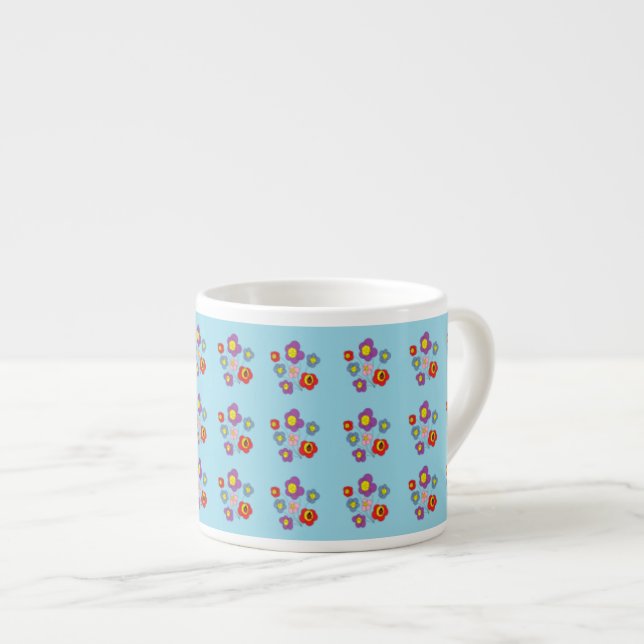 Pretty Ladybug and Flowers Light Blue Pattern Espr Espresso Cup (Front Right)