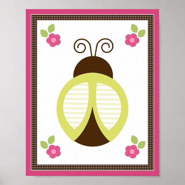 Pretty Ladybug and Flowers Nursery Art Poster (Front)