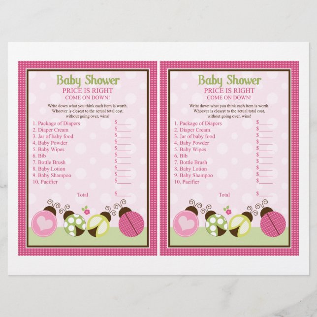 "Pretty Ladybug w/ Polka Dots" Price is Right Game Flyer (Front)