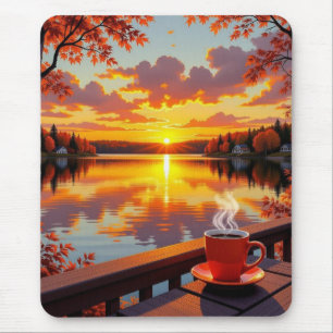 Pretty Lake Side View of a Sunrise and Warm Coffee Mouse Mat