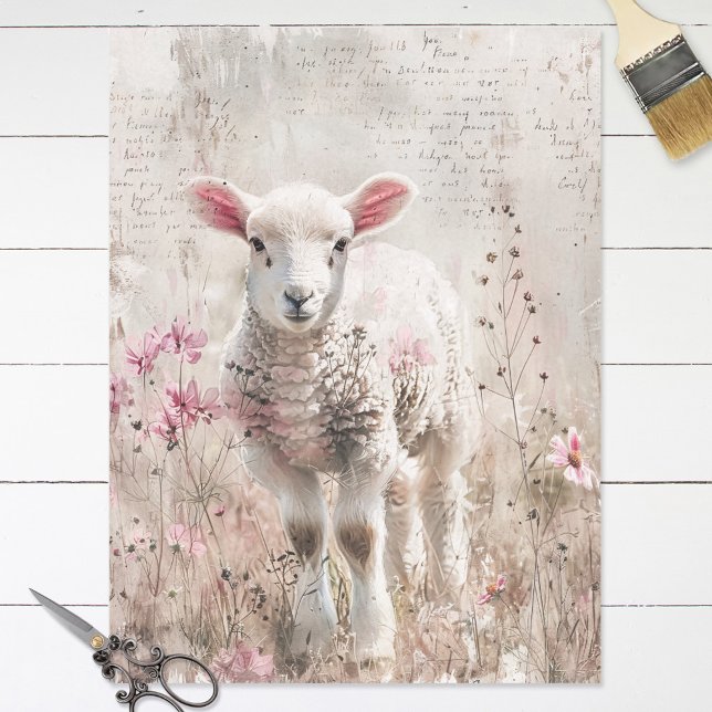 Pretty Lamb Pink Wildflowers Decoupage Tissue Paper (Creator Uploaded)