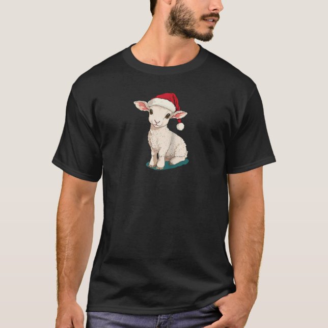 Pretty Lamb with Santa Claus Hat for Festive Days  T-Shirt (Front)