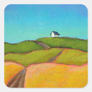 Pretty landscape art little summer house painting square sticker