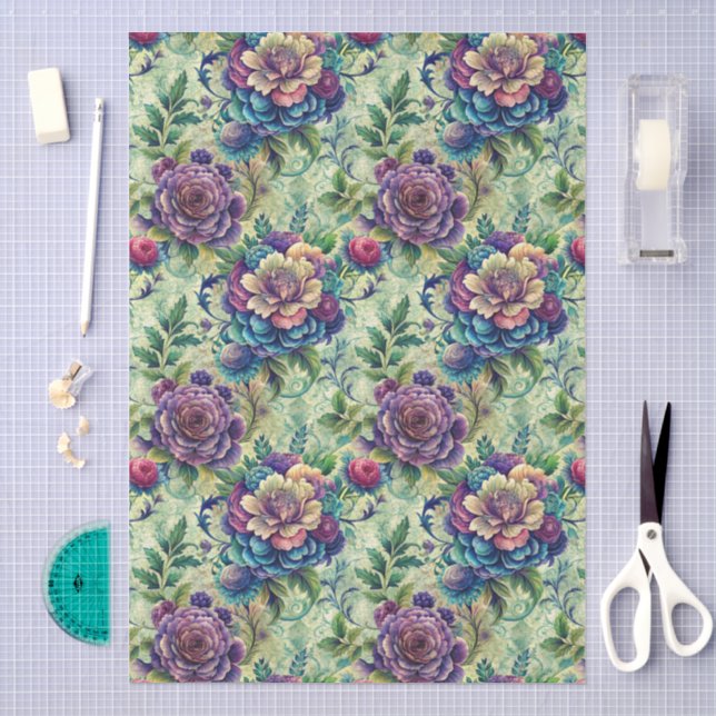 Pretty Large Floral Seamless Damask Pattern Tissue Paper (Craft)