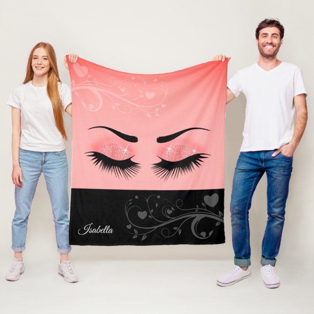 Pretty Lashes - Coral Pink Fleece Blanket (In Situ)