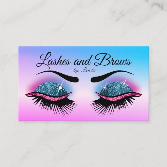 Pretty Lashes - Pink and Blue Glitter Business Card (Front)