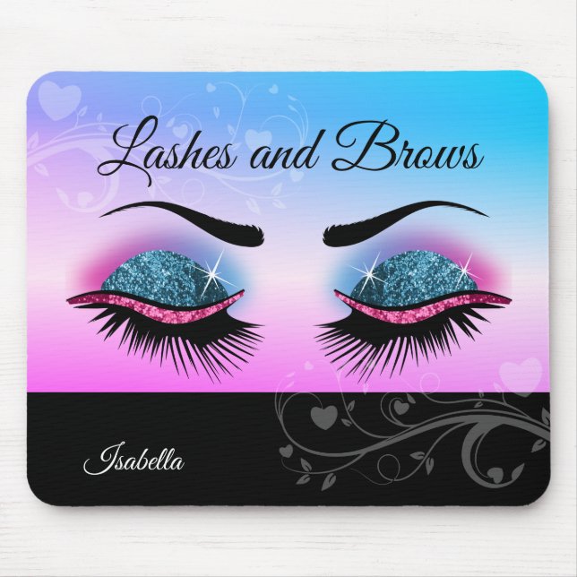 Pretty Lashes - Pink and Blue Glitter Mouse Mat (Front)