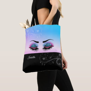 Pretty Lashes - Pink and Blue Glitter Tote Bag