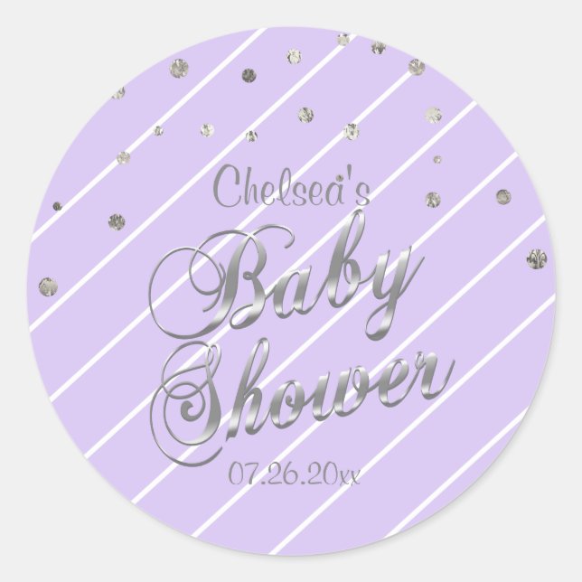 Pretty Lavender and Silver - Baby Shower Classic Round Sticker (Front)