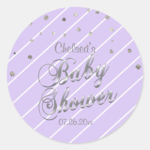 Pretty Lavender and Silver - Baby Shower Classic Round Sticker